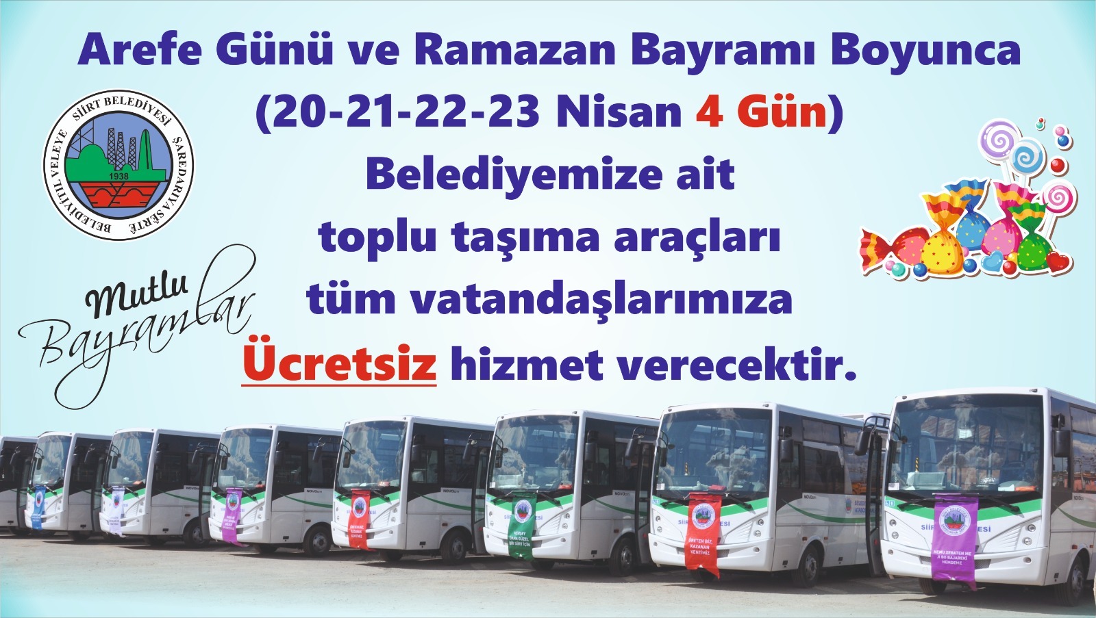 Siirt Belediyesi: Ramazan Bayramında Toplu Ulaşım Ücretsiz Olacak