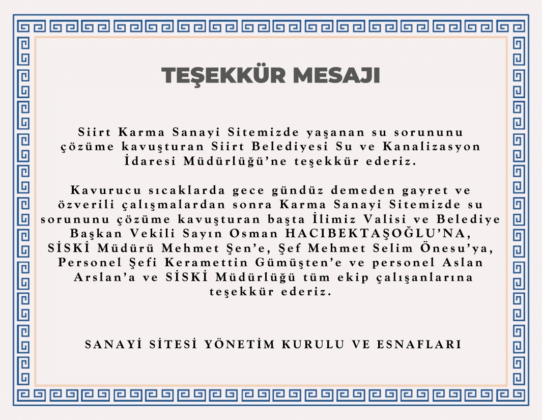 “Teşekkür Mesajı”