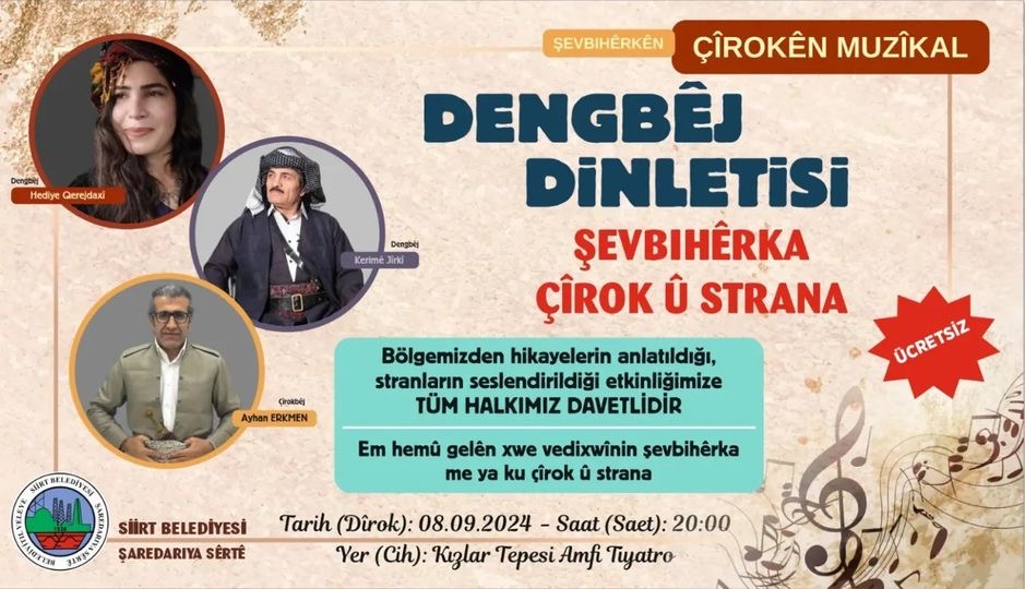 Siirt Belediyesi’nden “Dengbêj Dinletisi & Sevbihêrka Çîrok û Strana” Etkinliği