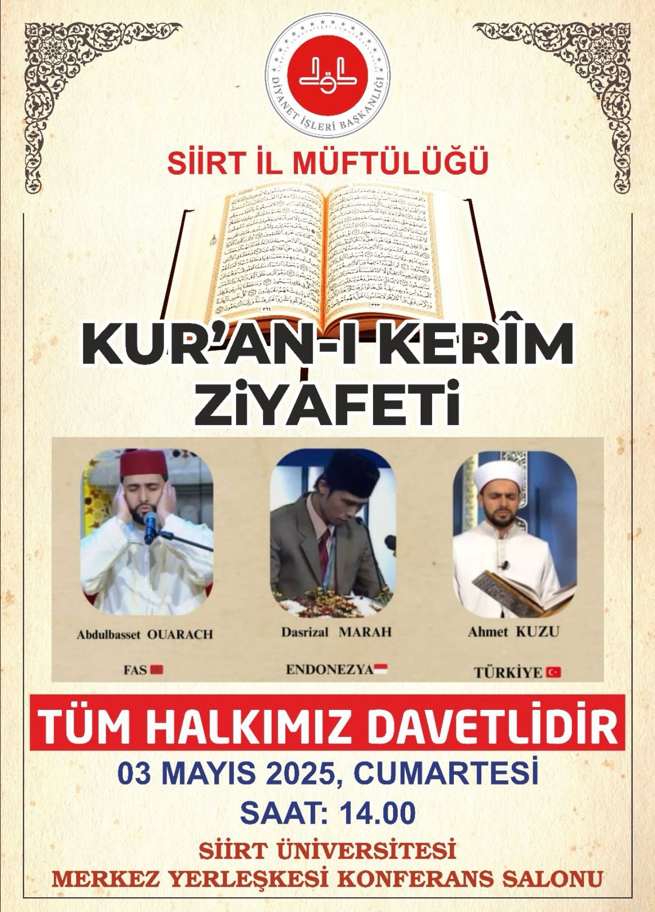 Siirt’te Uluslararası Kur’an Ziyafeti Programı Düzenlenecek