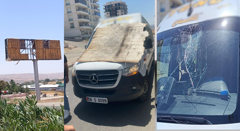 Siirt-Kurtalan Karayolunda Rüzgar Nedeniyle Kopan Tahta Parçaları Yola Savruldu, Araçlarda Hasar Oluştu