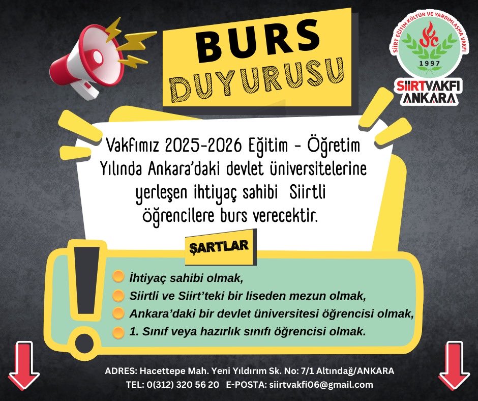 Siirt Vakfı Ankara Şubesinden Siirtli Öğrencilere Burs
