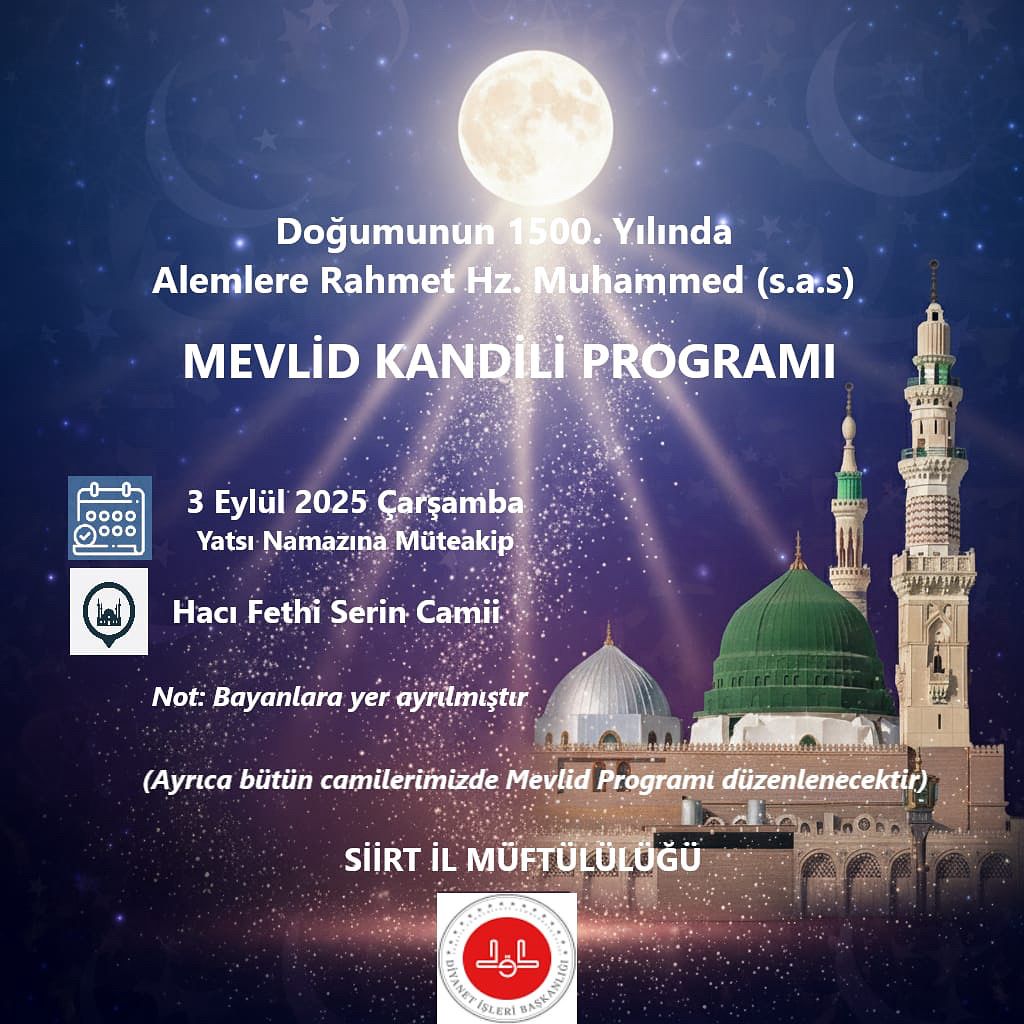 Siirt’te Mevlid Kandili Programı Düzenlenecek
