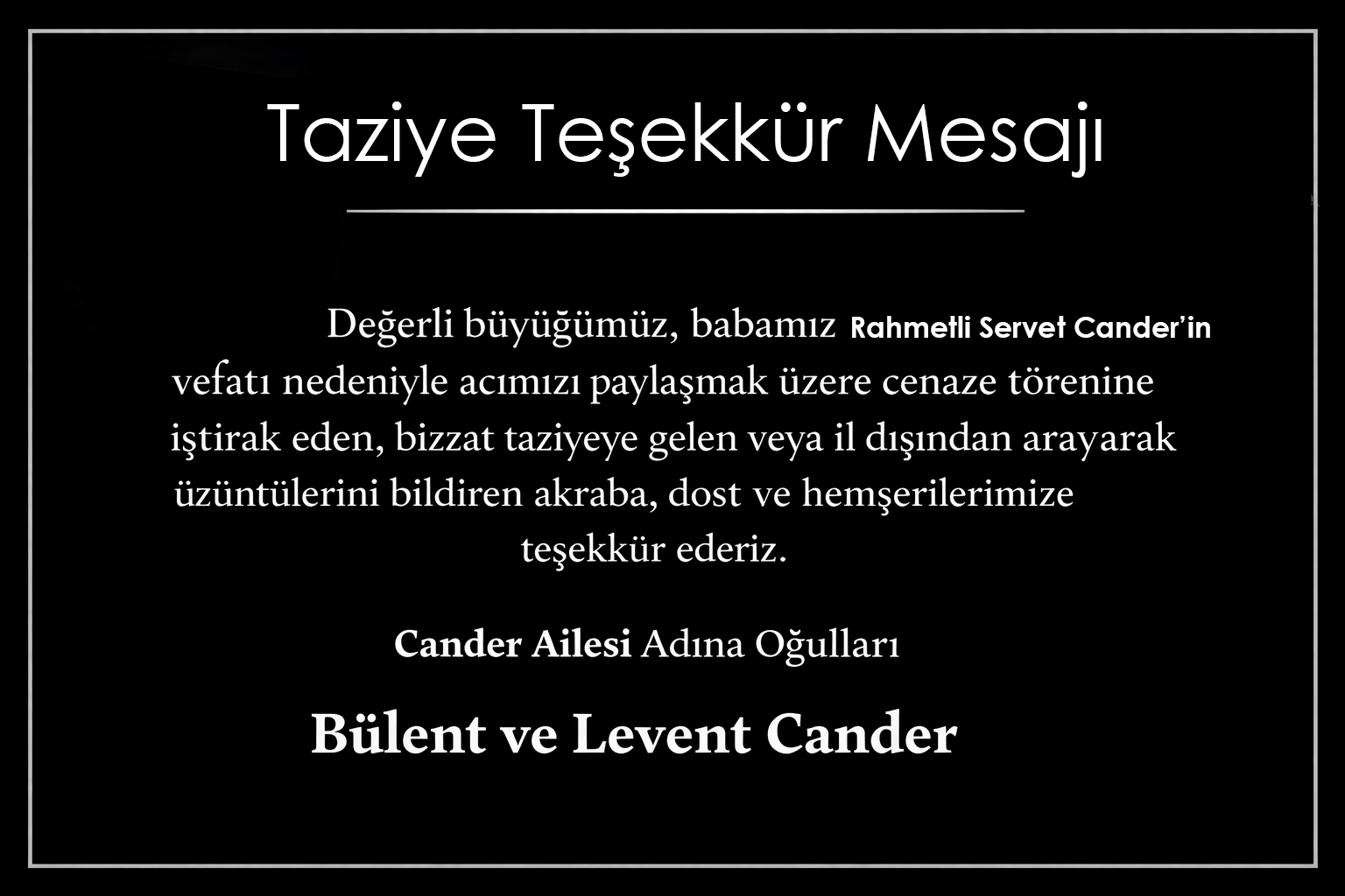 Taziye Teşekkür Mesajı